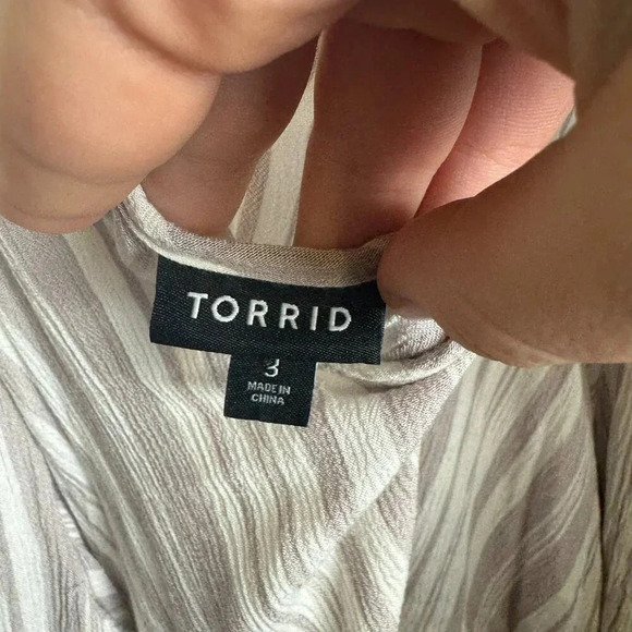 Torrid Stripe Cold Shoulder Blouse Button Front, Ruffle Sleeve 3X E9 - Picture 6 of 7